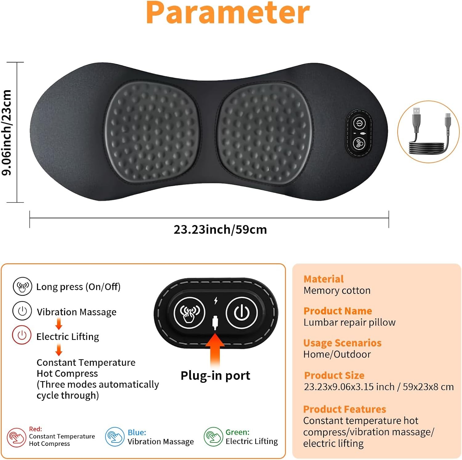 3-In-1 Electric Lumbar Support Pillow, Triple Fusion Back Massager with Heat & M