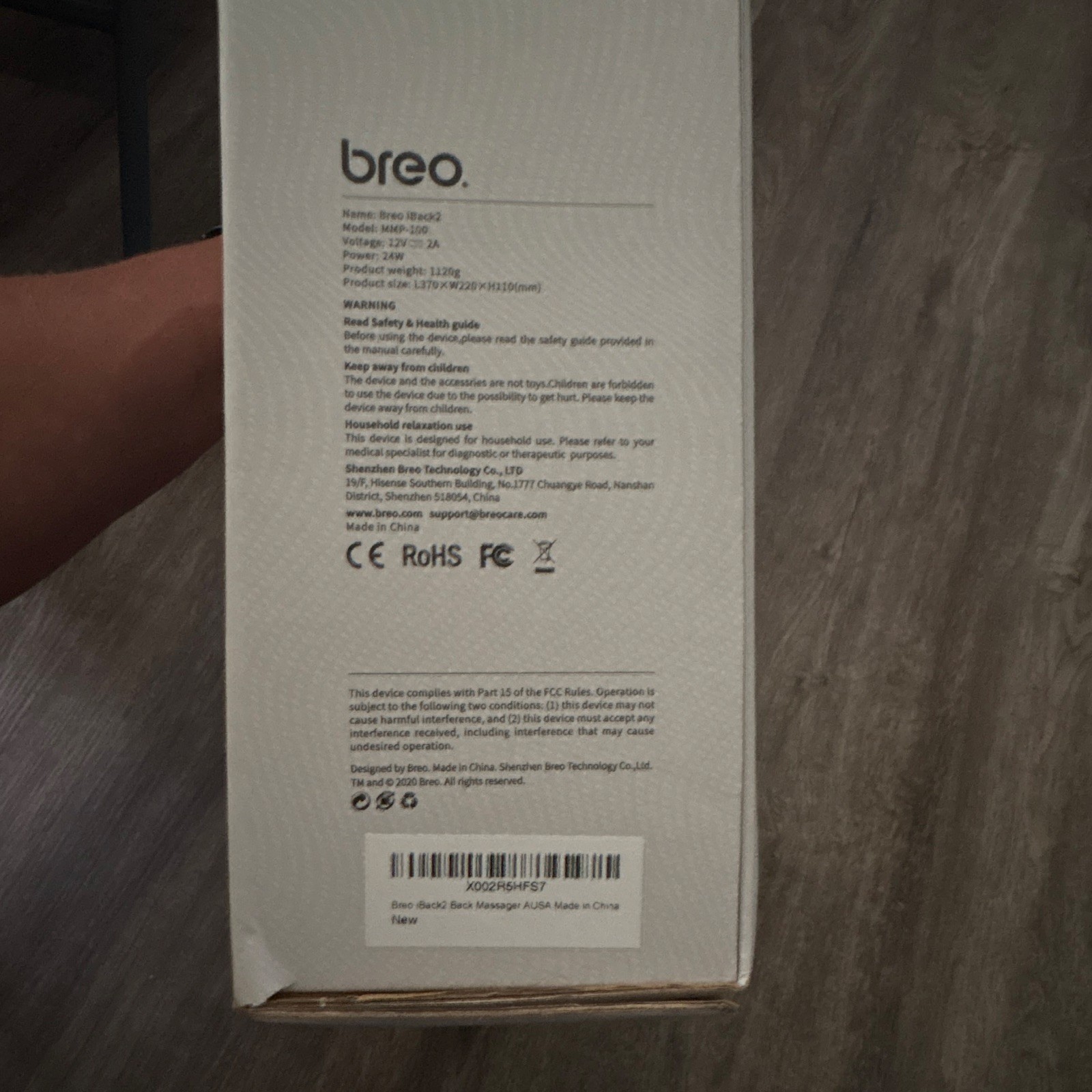 breo iBack2 Rechargeable Vibrating Back Massager, 2 Heads, Gray/Black