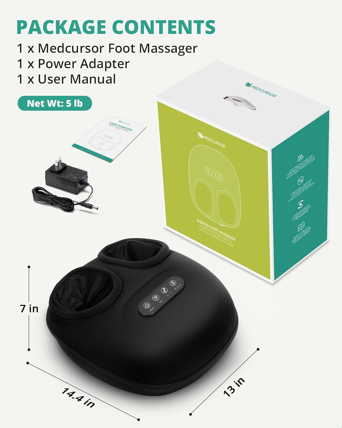 Masajeador de pies calor shiatsu amasamiento profundo alivio dolor t13 negro