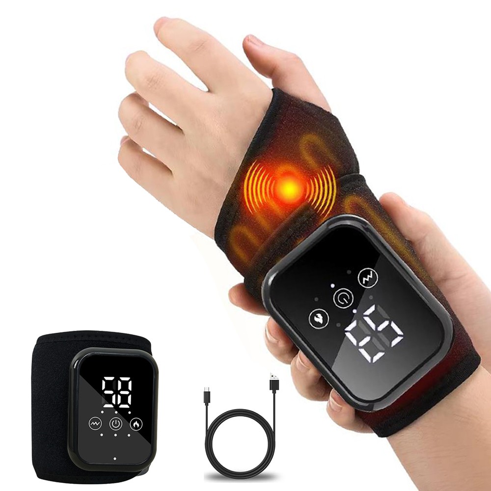 Heated Wrist Hand Massager 3 Vibration & 3 Hot Compression Therapy Pain Relief