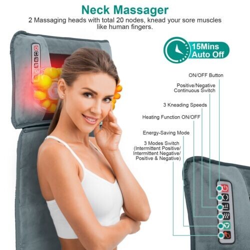 Full Body Electric Massage Mat Cushion Back Massage Pad w/ Heat Vibration Timer