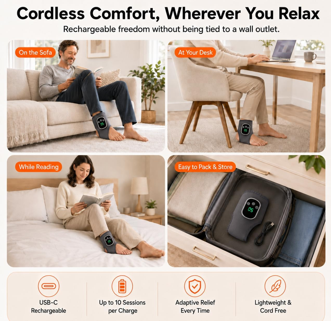 Gouzfca Foot Massager – Electric Ankle Massager, Cordless Design with 3 Vibratio