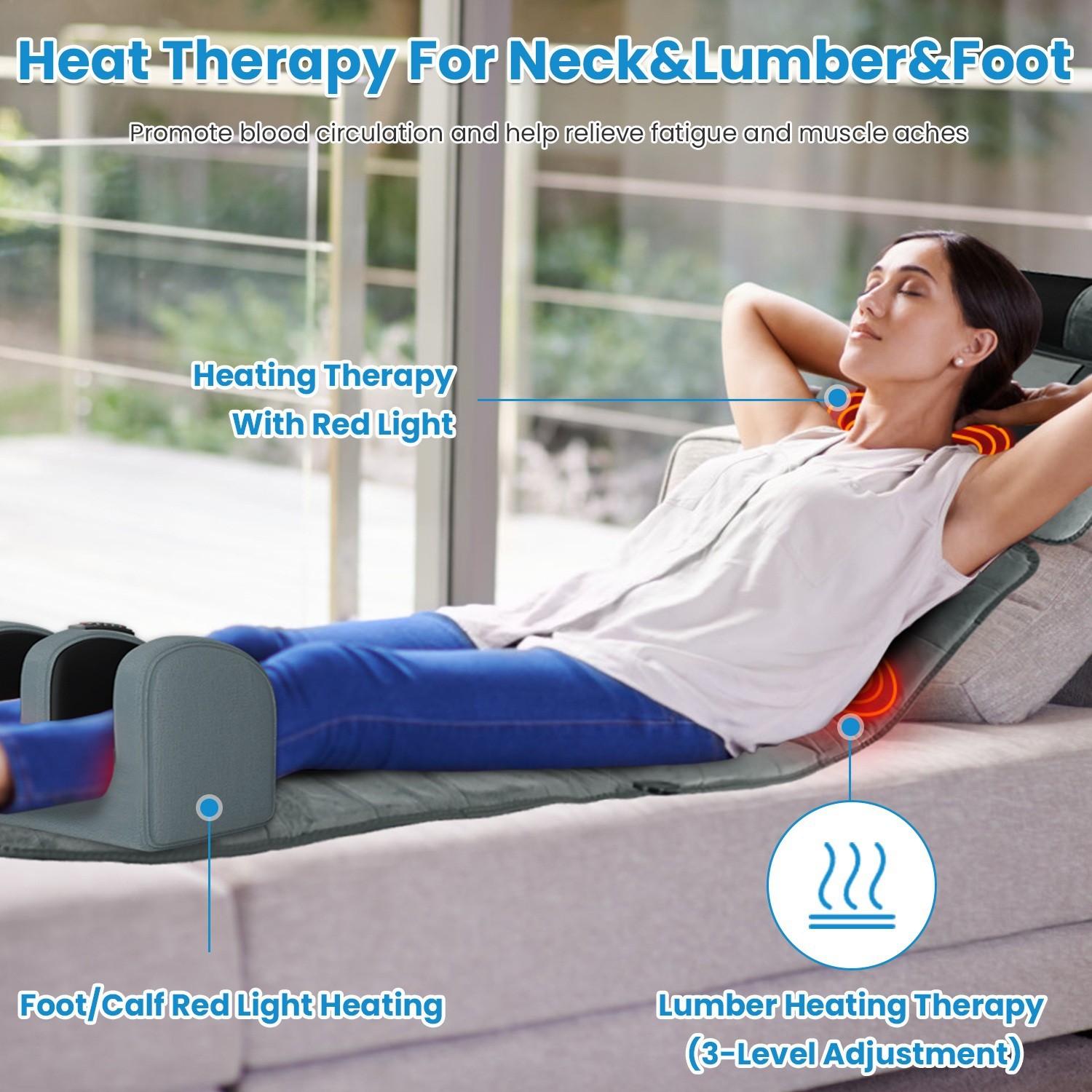 Full Body Electric Massage Mat with Heated Shiatsu Foot Massager Pad Cushion