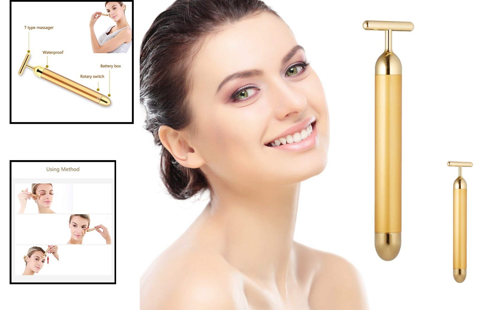 24k Gold Electric Facial Massager – T-Shape Lift & Firm Tool for Youthful Skin