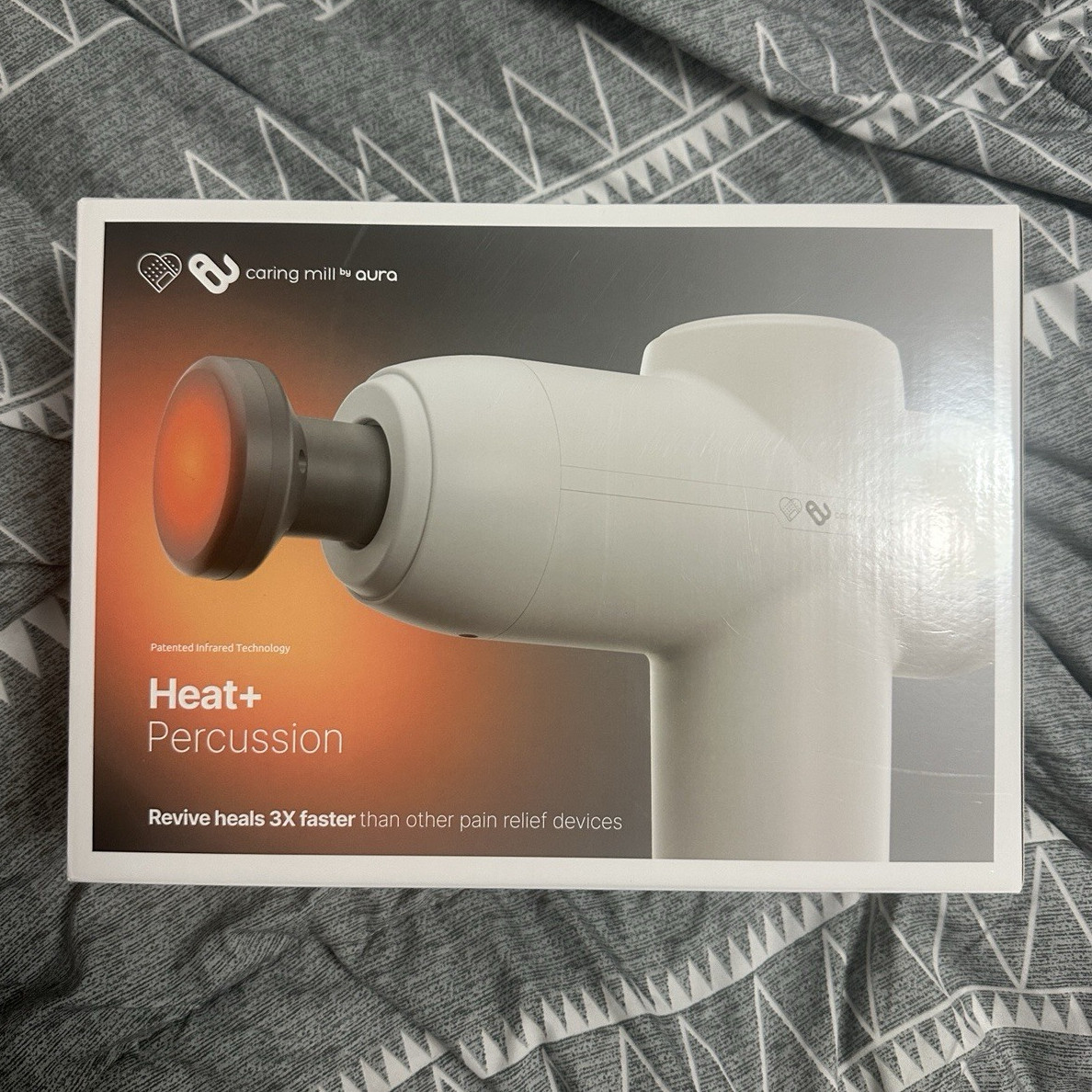 Caring Mill by Aura Revive Heated Cordless Percussion Massage Gun, 8 Heads, Case