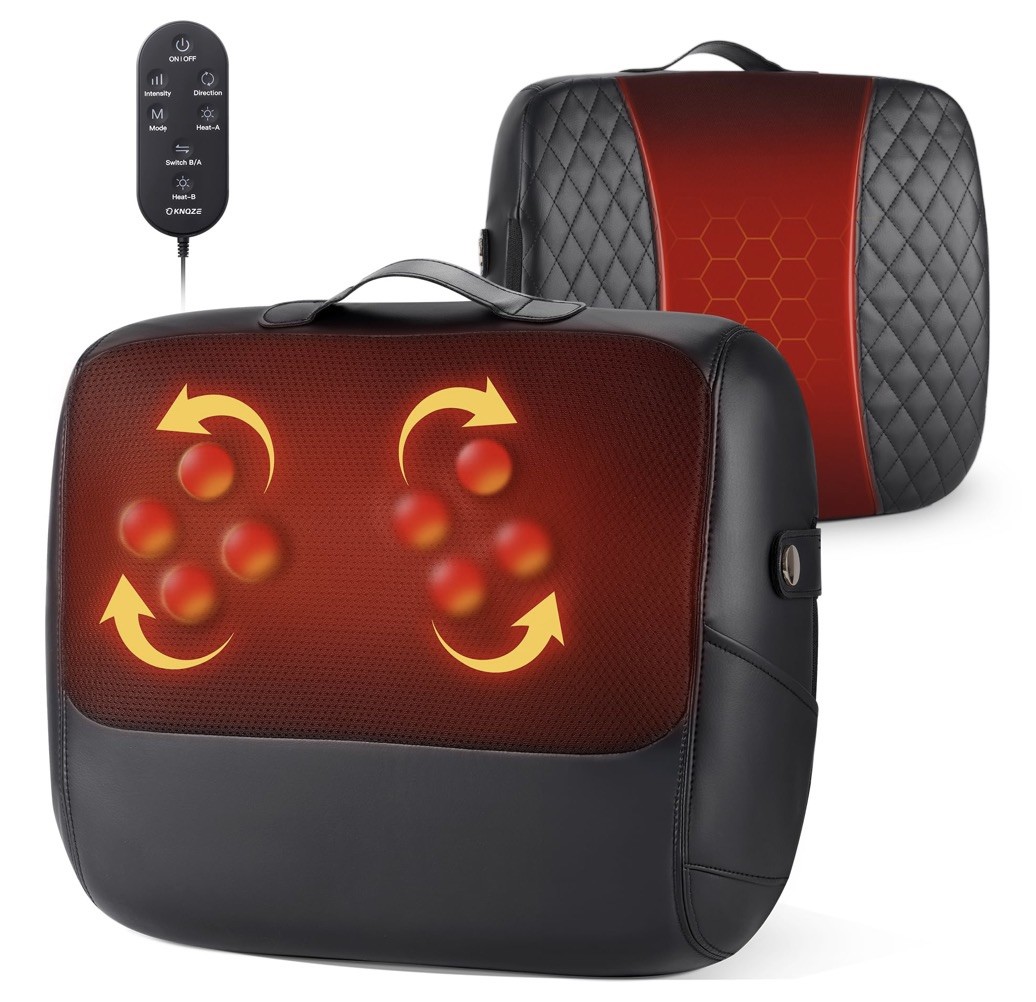 KNQZE 3-IN-1 SHIATSU BACK MASSAGER HEAT LUMBAR SUPPORT KNQZE Model: B1 – BLACK