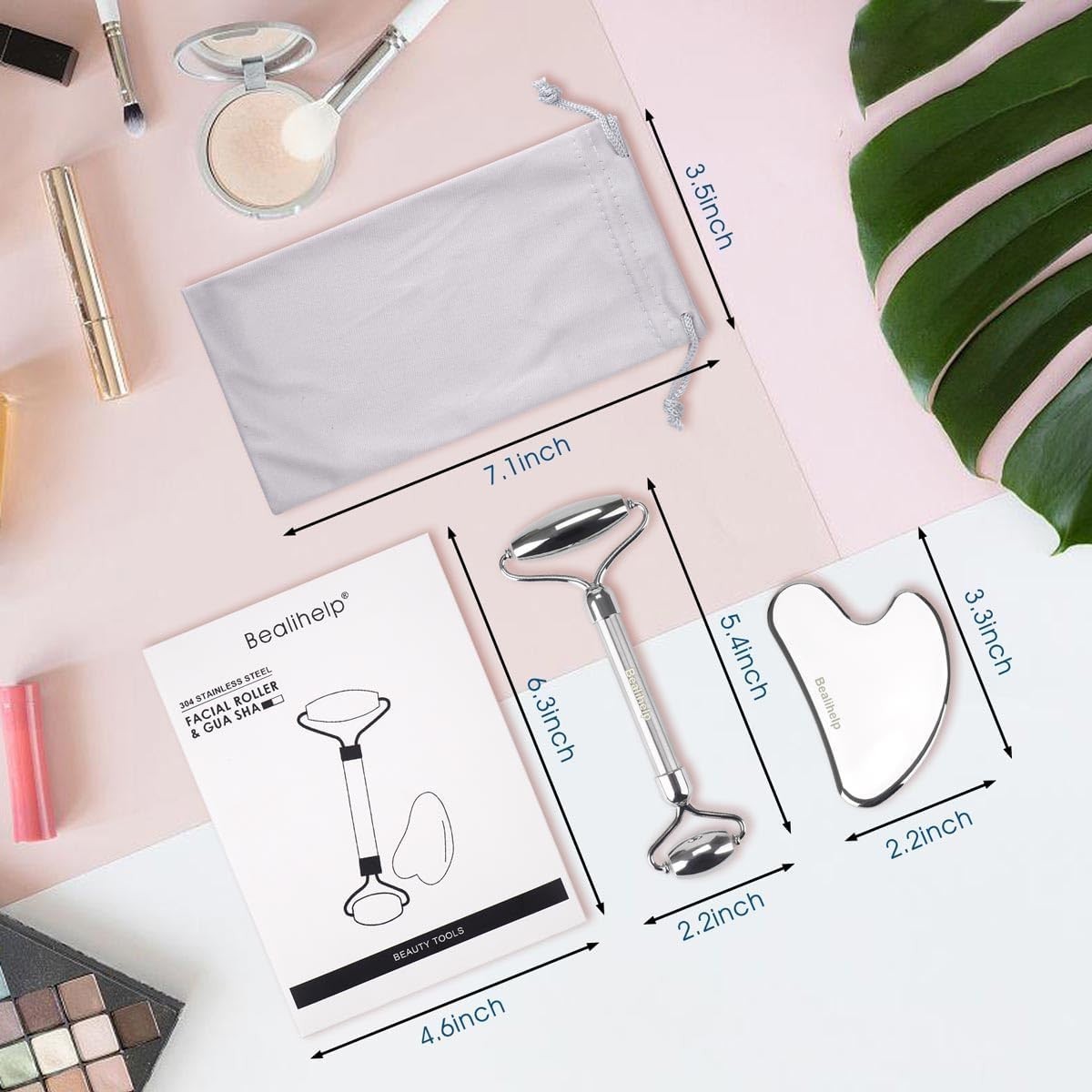 Portable Stainless Steel Facial Roller and Gua Sha for Puffiness & Elasticity
