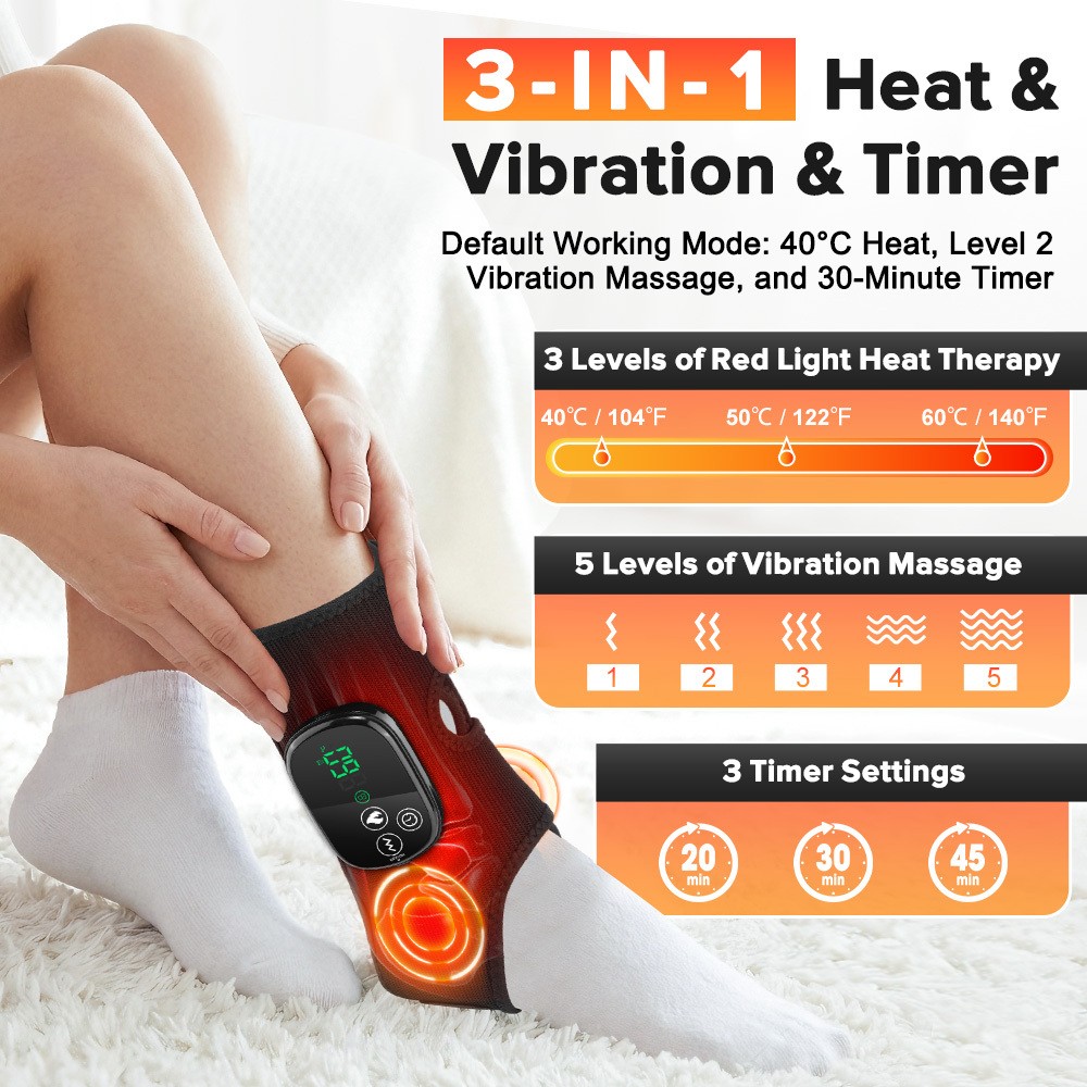 Red Light Therapy Ankle Massager for Neuropathy Pain Relief 5 Vibration Modes