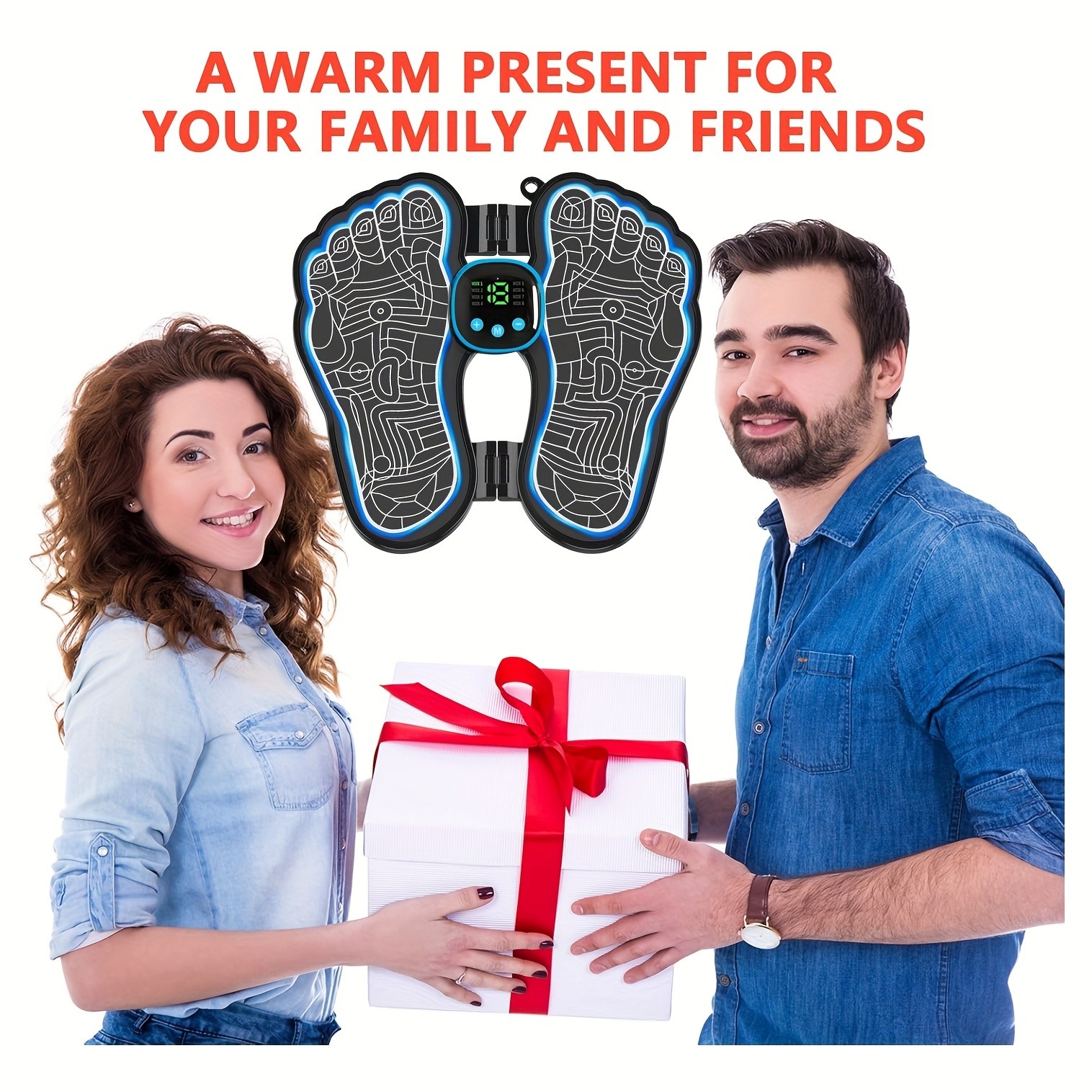 EMS Foot Massager Foldable, 8 Modes 19 Intensities, Portable TENS Massage Device