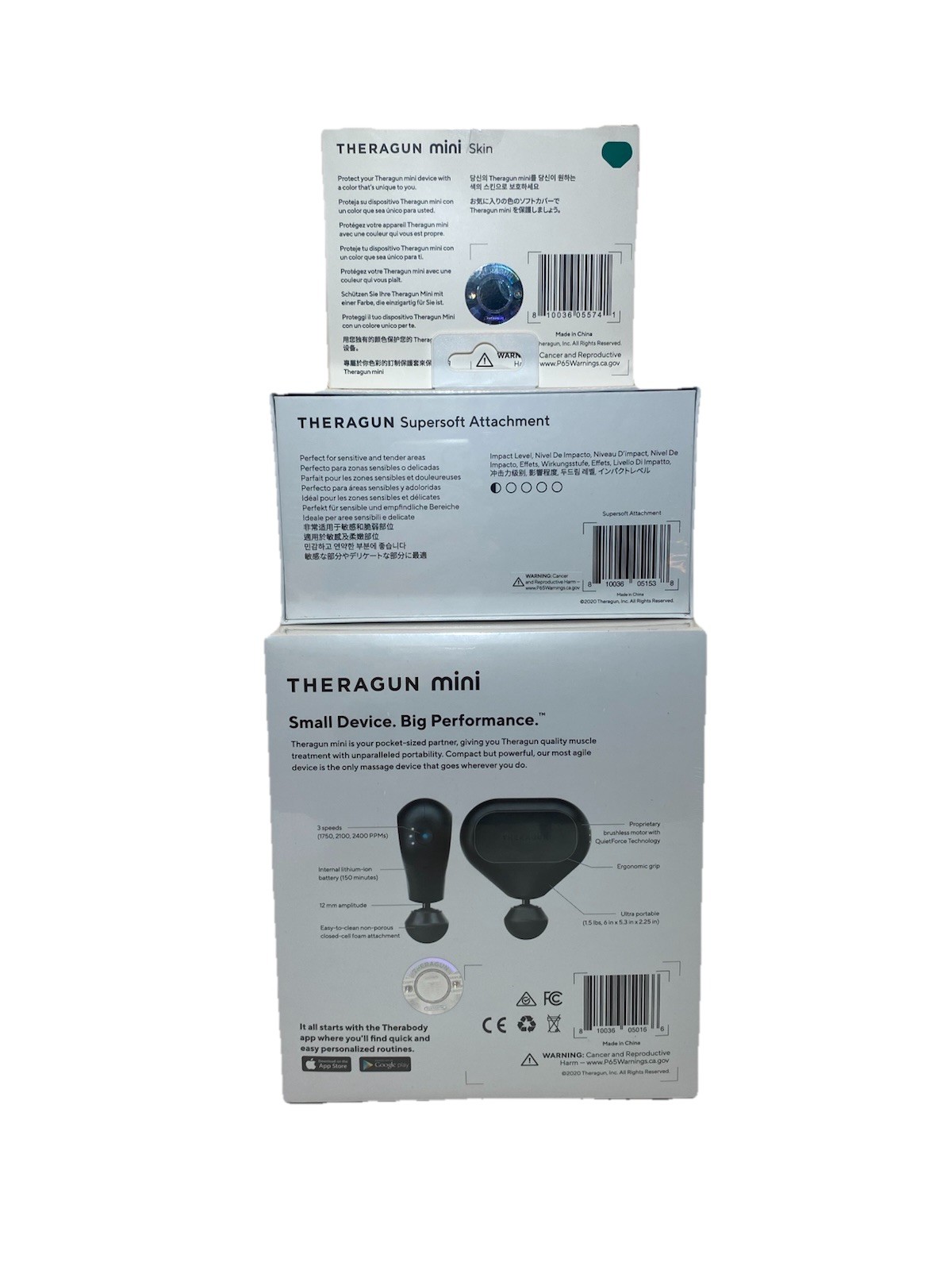 FACTORY SEALED Black -Theragun- Mini Massager G4/Super-Soft Attachment/Mini Skin