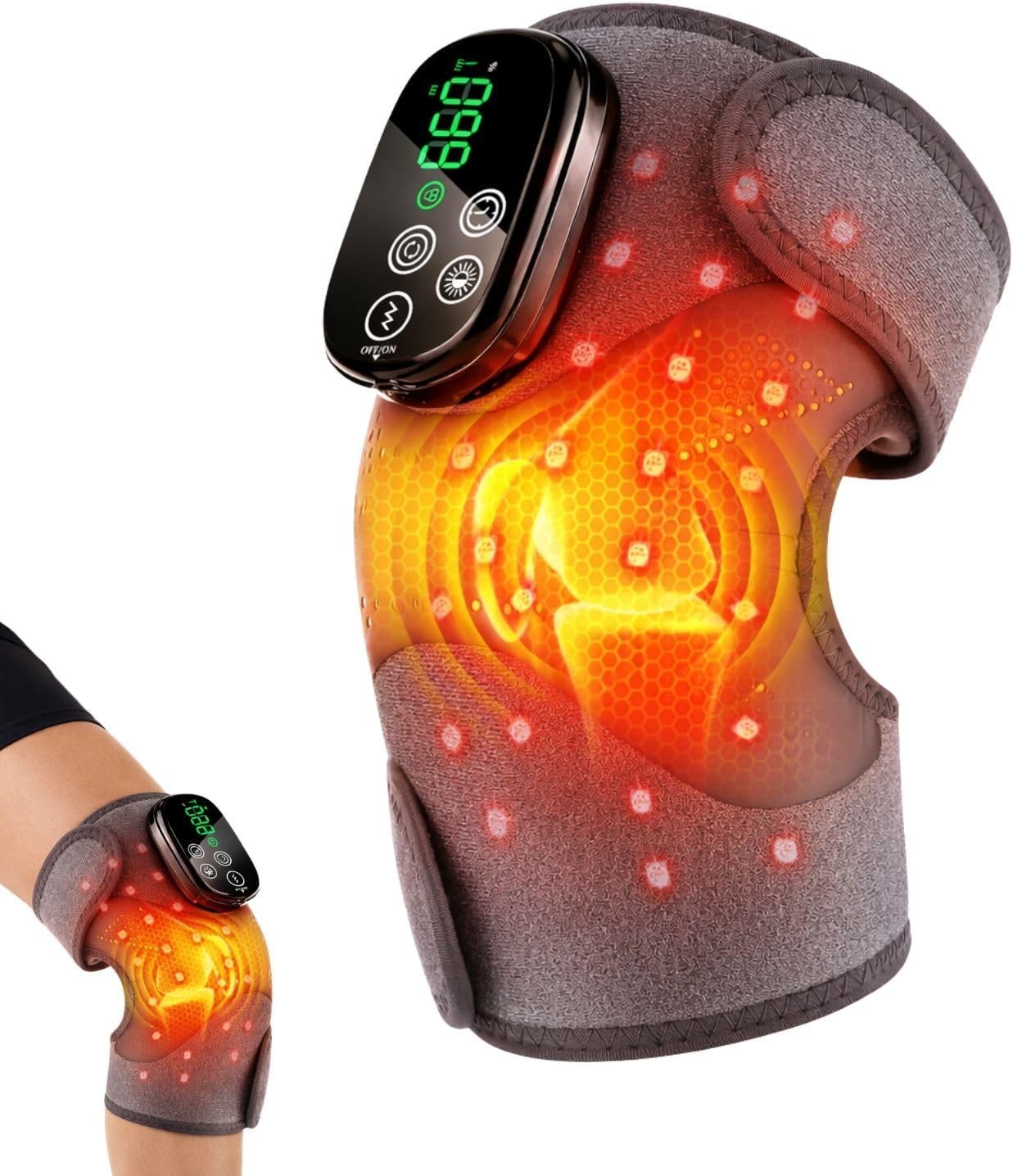 Heated Knee Massager Red Light Therapy & Vibration Adjustable Knee Wrap w/Heat