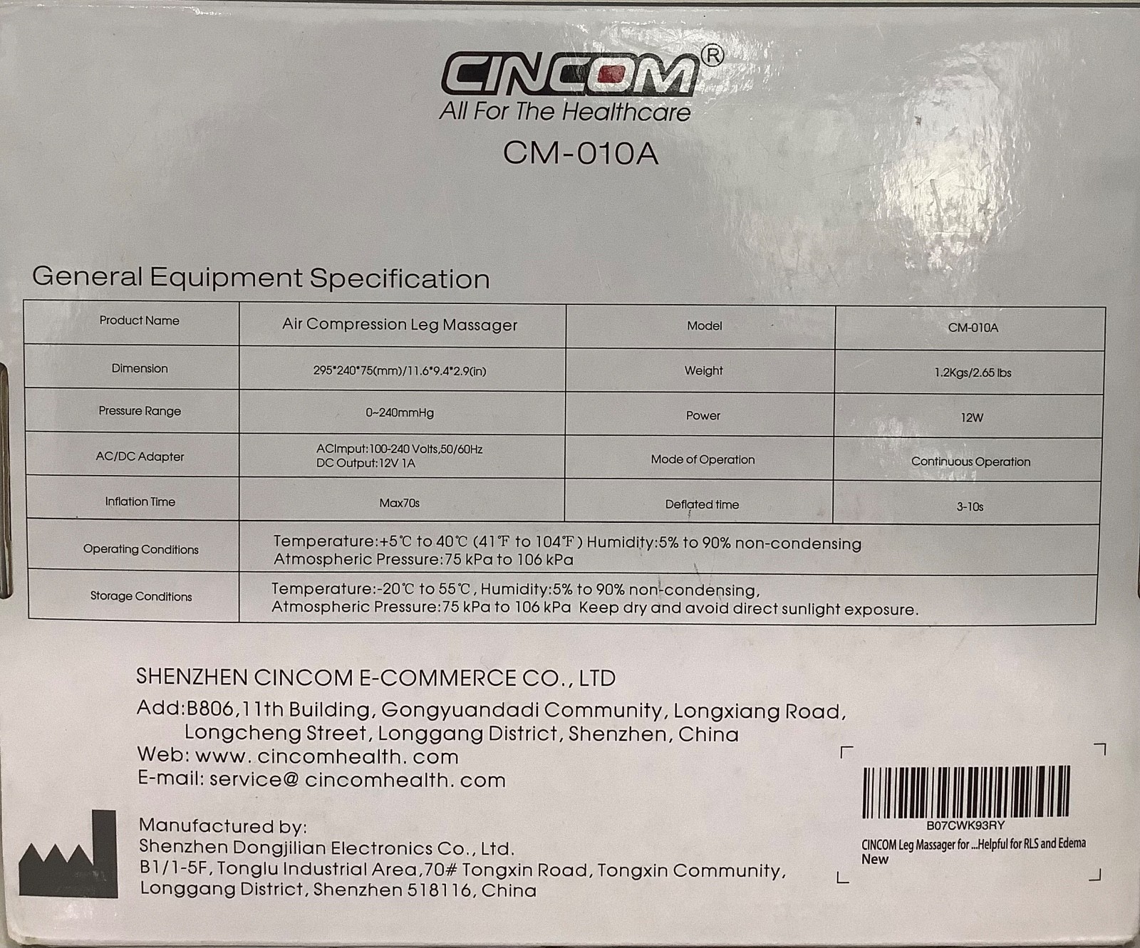 Cincom CM-010A Circulation Air Calf Compression Muscle Relaxation Leg Massager