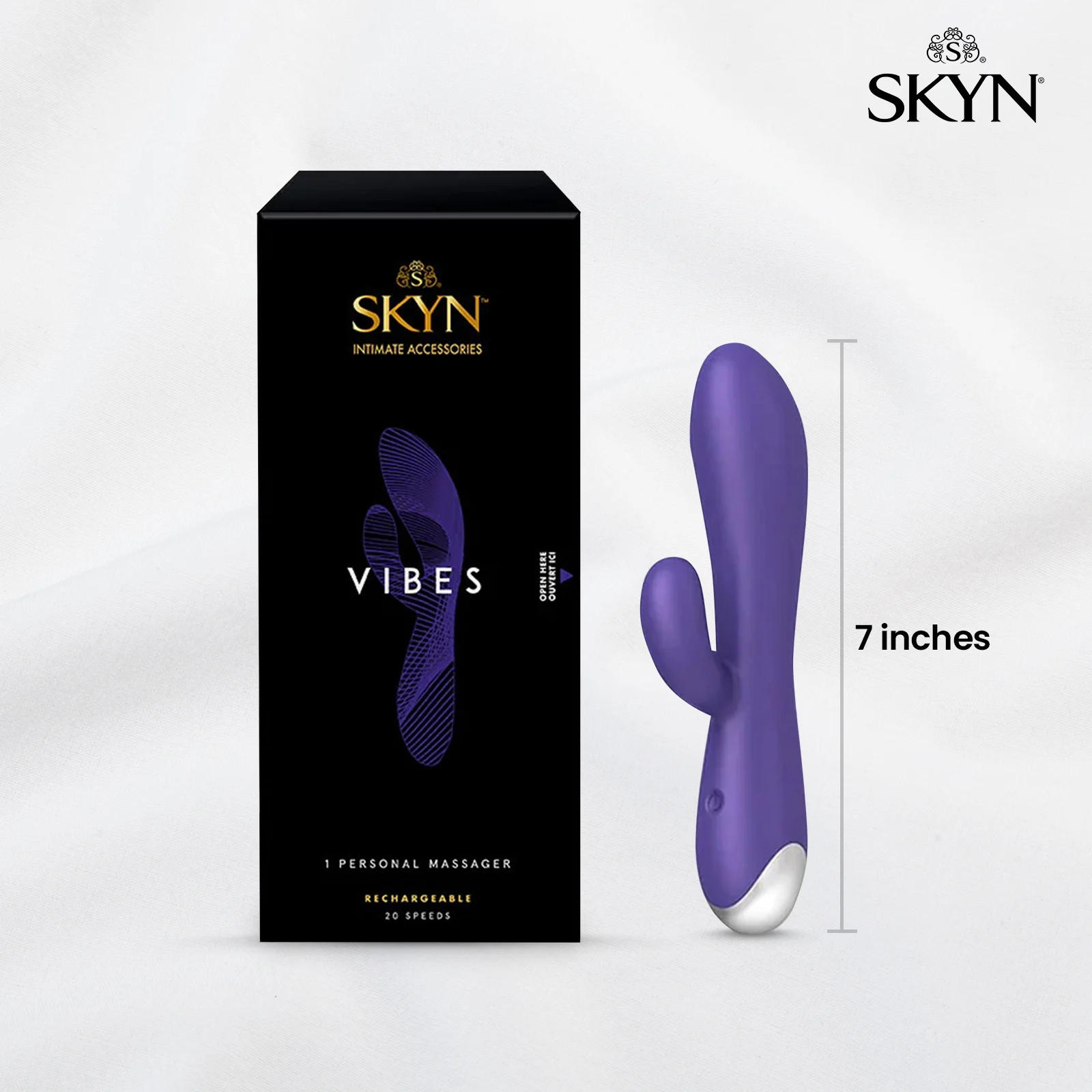SKYN Vibes Personal Massage Wand Vibrator, 20 Speeds, Purple, 1 Count
