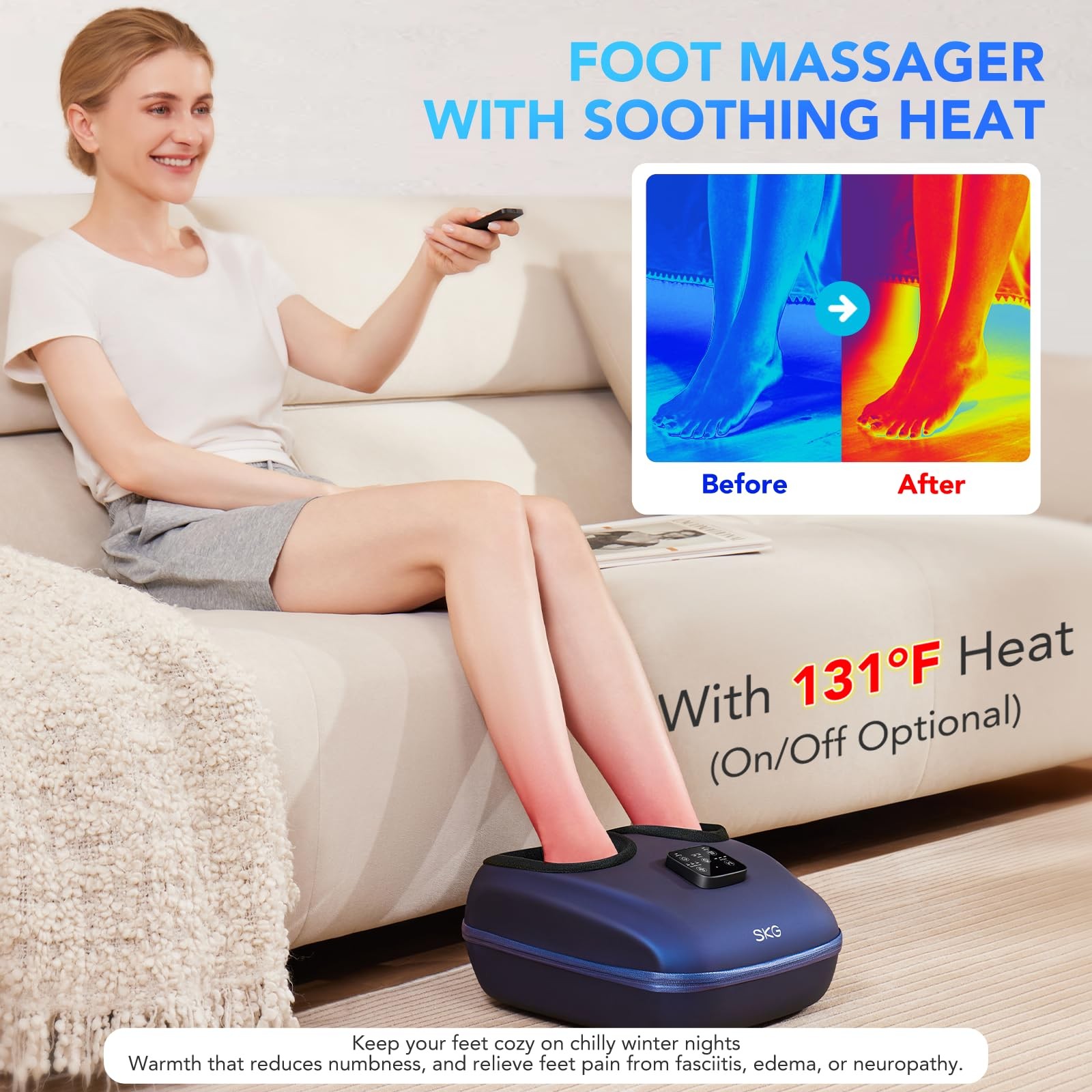 SKG Foot Massager with Heat and Remote, Upgrade Electric Feet Massager