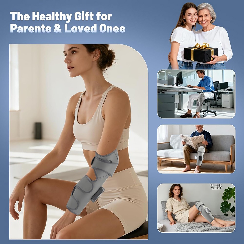 2PCS Leg Massager for Circulation, Air Compression Calf Knee Foot Massager Heat