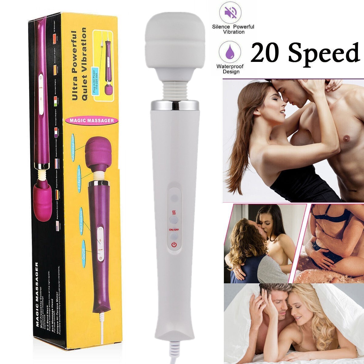 Personal Massage 20 Speed Neck Body Leg Wand Massager white Vibrator For Women