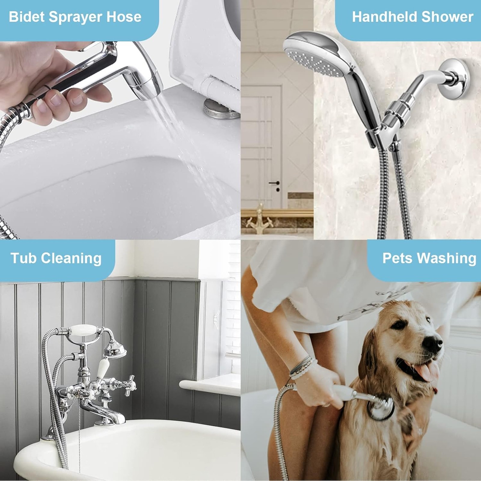 Shower Hose Stainless Steel 48 Inch Bidet Spray Flexible Water Connector Chrome