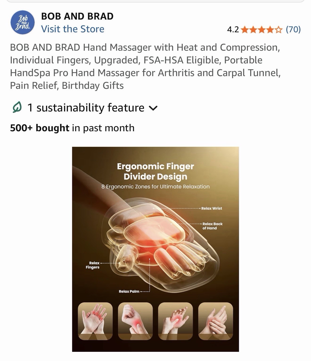 BOB AND BRAD Hand Massager with Heat and Compression, Individual Fingers