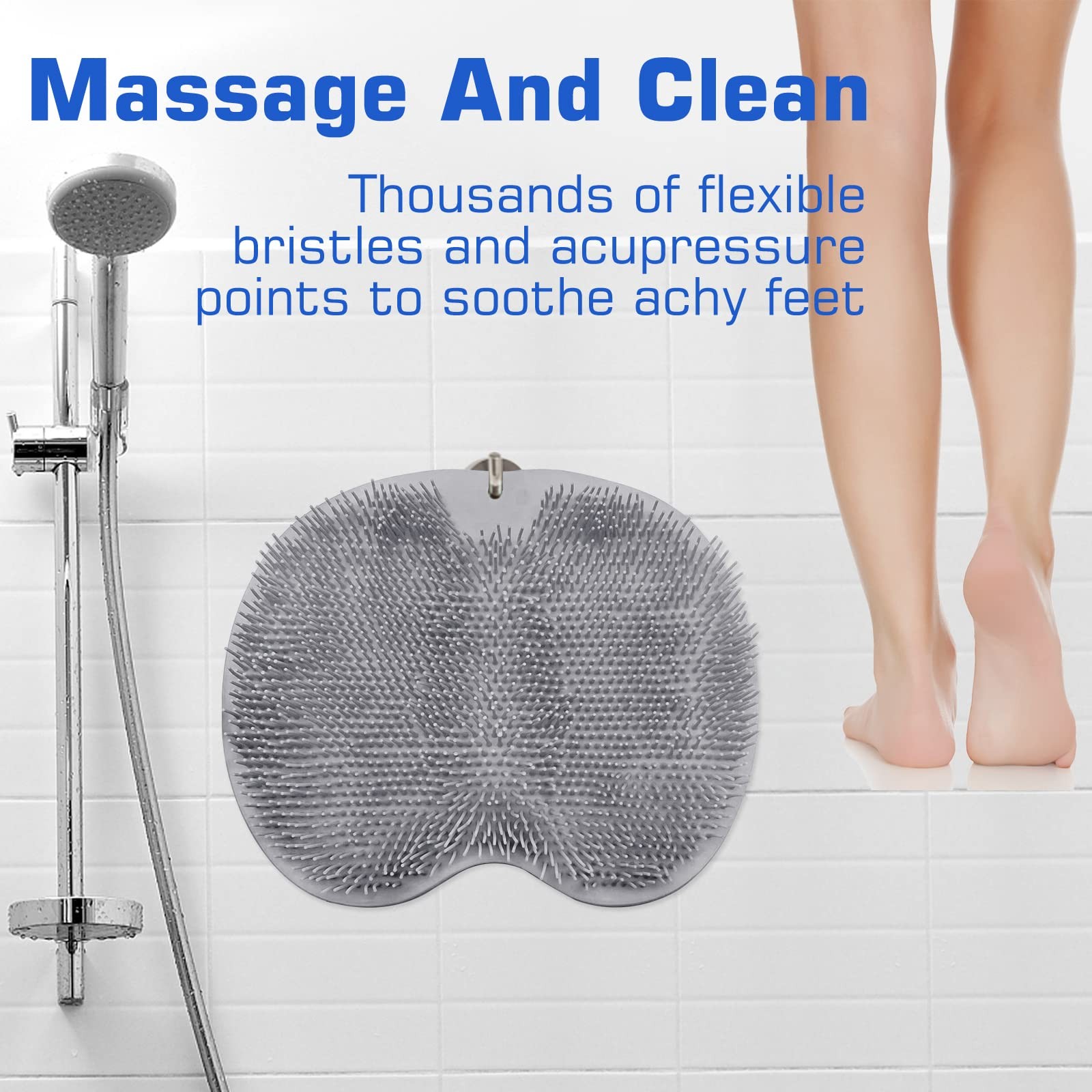 Shower Foot Scrubber Mat Back Washer Exfoliating Bath Wash Pad Wall Mounted Slip