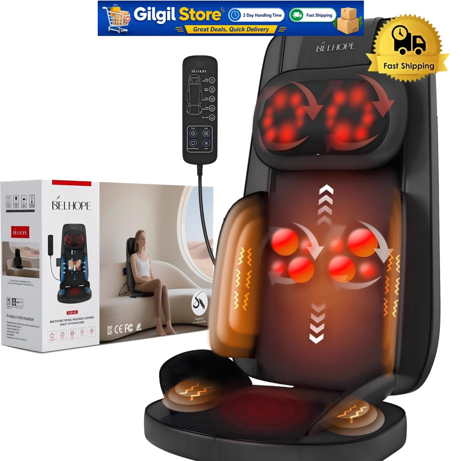 Portable Shiatsu Neck & Back Massager with Adjustable Intensity – Home & Car Use