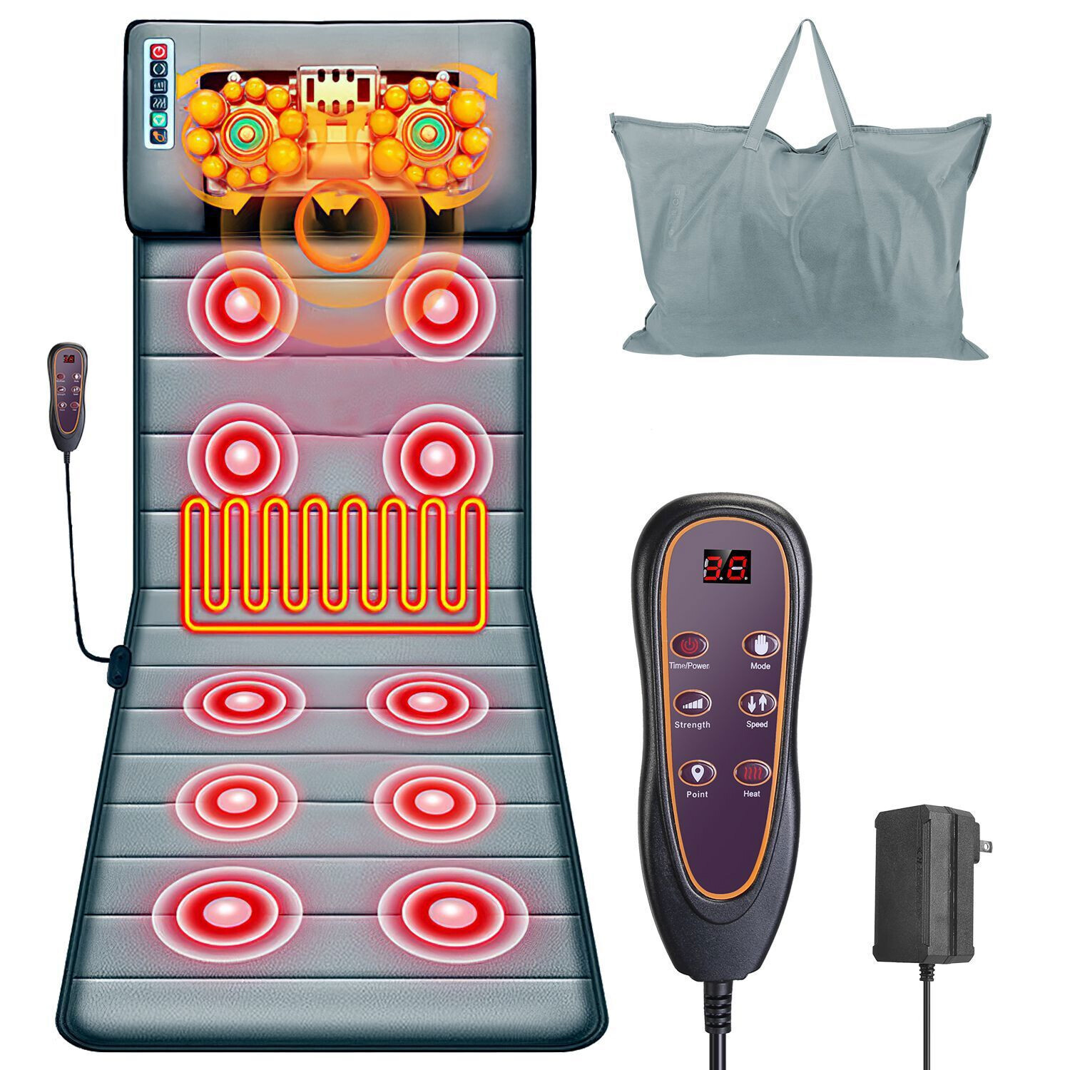 Full Body Electric Massage Mat for Bed w/ Shiatsu Heated Neck Massager for Home