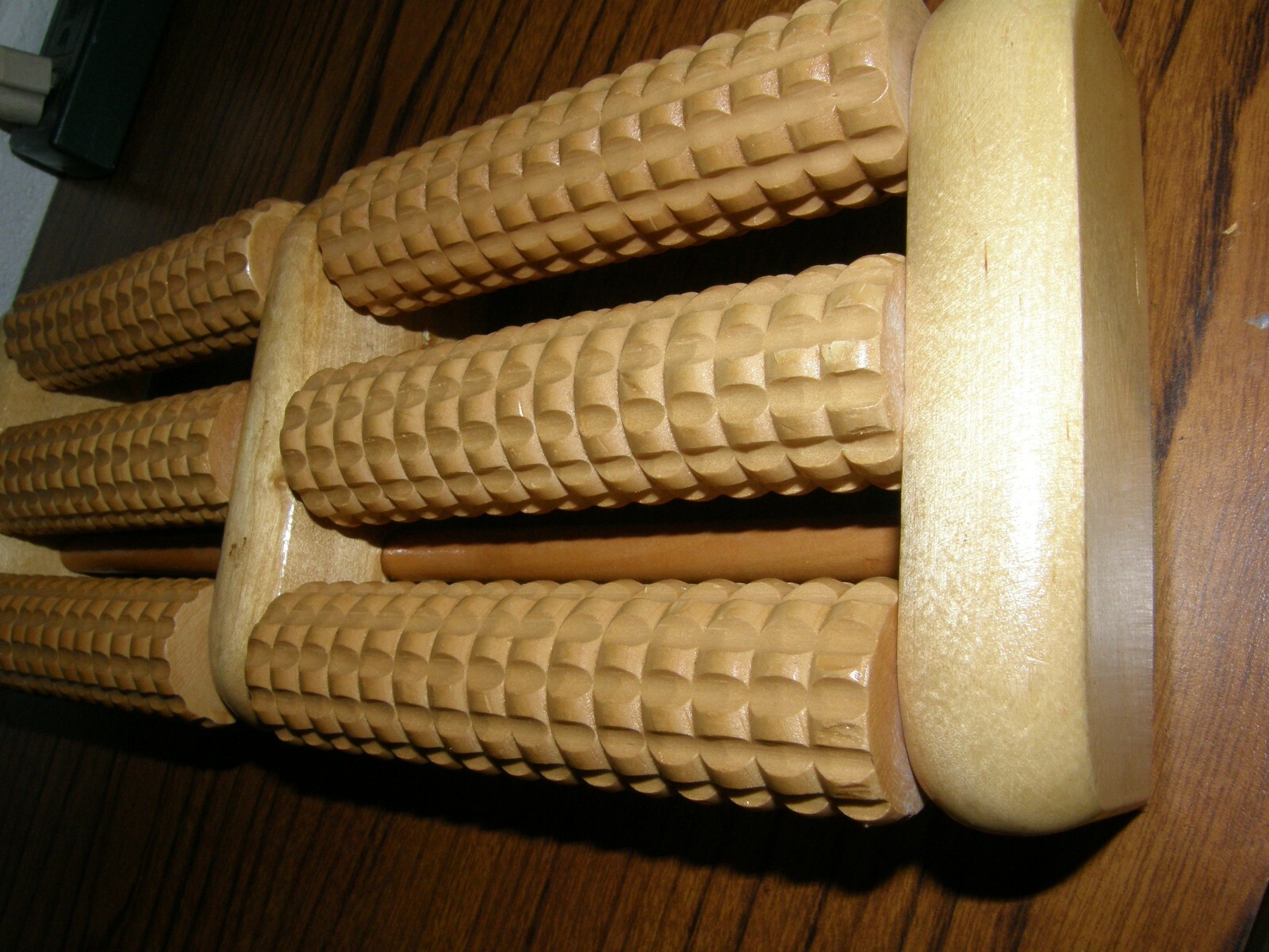4465) Dual Wood Foot Massager Three 5″ Long x 1.5″ Diameter Rollers Each Side