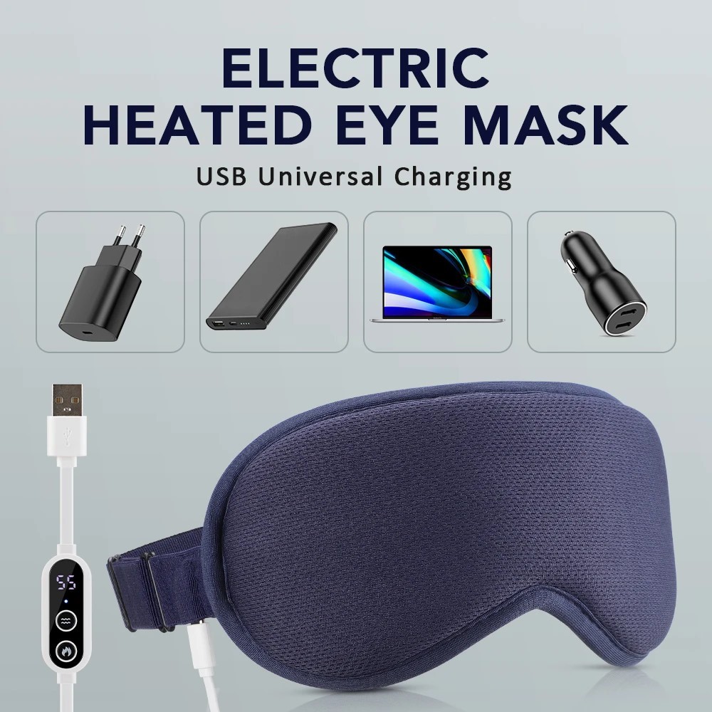 Heated Eye Mask Electric Eye Massager Eye Dry Relief USB Charging 6 Vibration