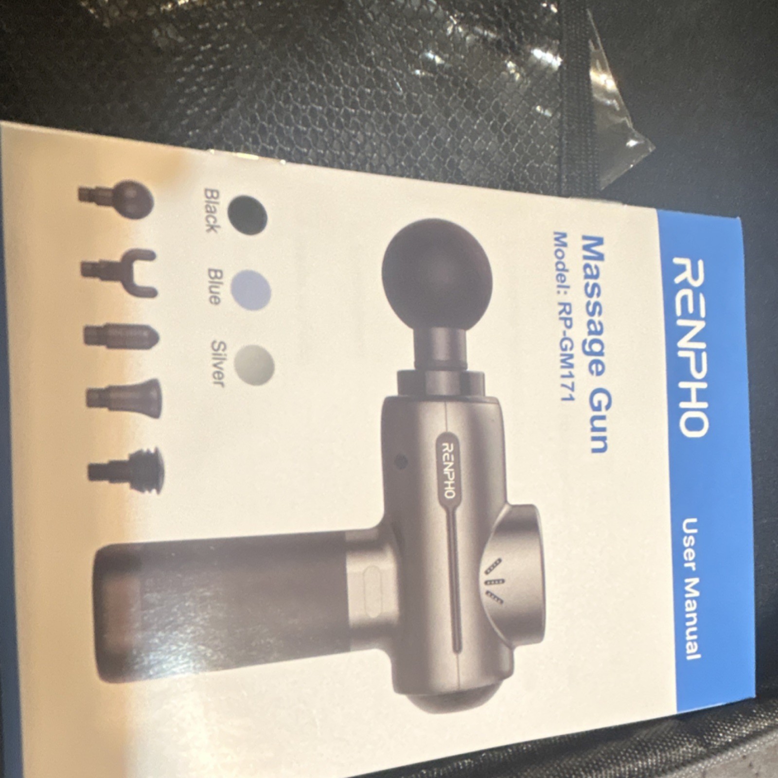 RENPHO RP-GM171 Massage Gun Black Cordless Rechargeable 5 Heads Carry Case