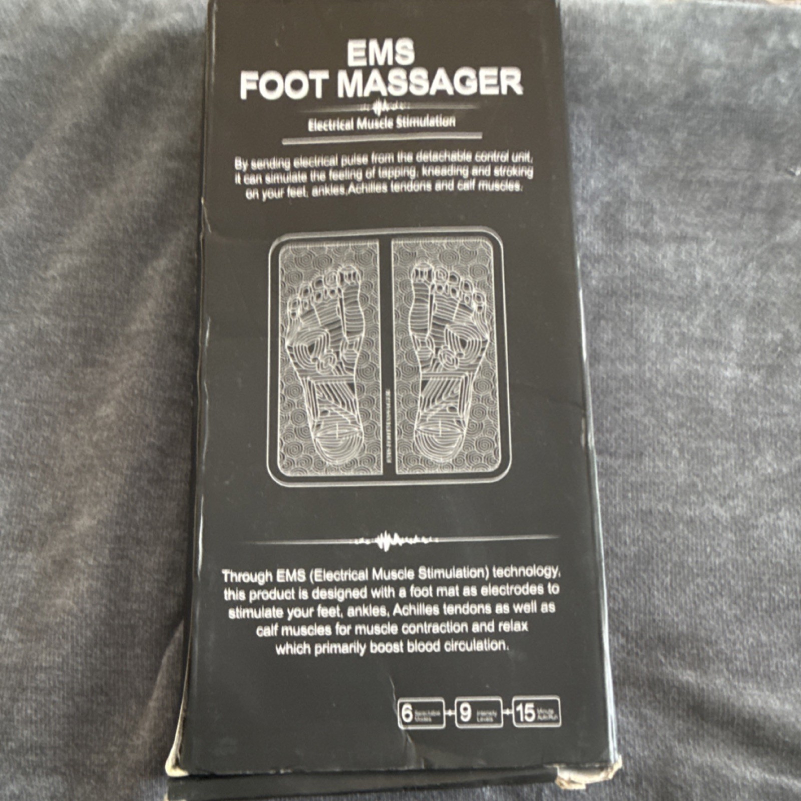 EMS Foot Massager Black USB Rechargeable Kneading Tapping Stroking Pain Relief