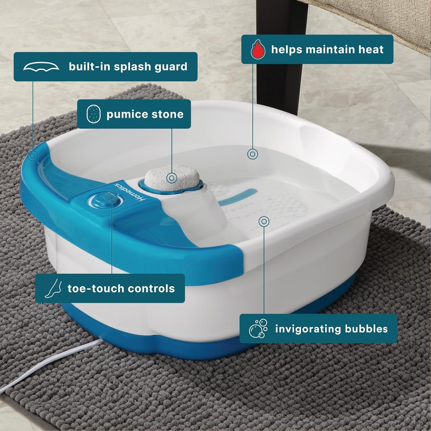 X Large Feet, Foot Spa Bath Massager Heat Soaker Massage Bubble Roller Deep Soak