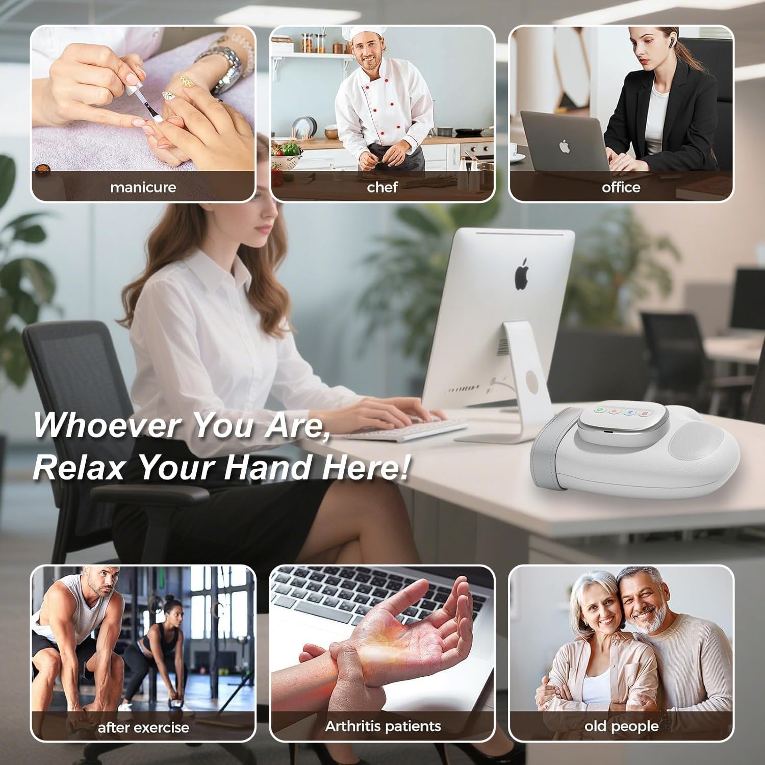 Electric Hand Massager with Heat & Compression for Wrist and Finger Relaxation