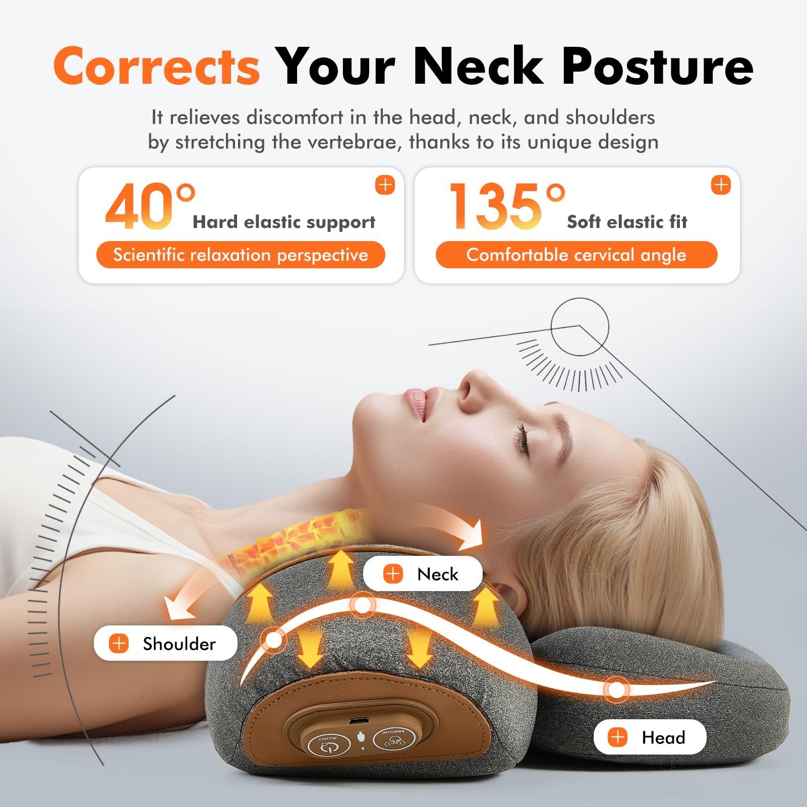 3-in-1 Neck Massager Pillow with Heating & Cervical Traction, Ergonomic Cervi…