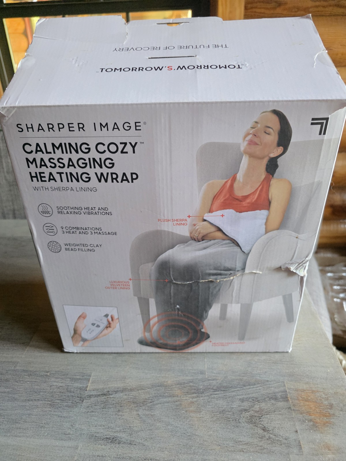 Sharper Image Gray Calming Cozy Massage Heating Wrap Sherpa Lining Blanket