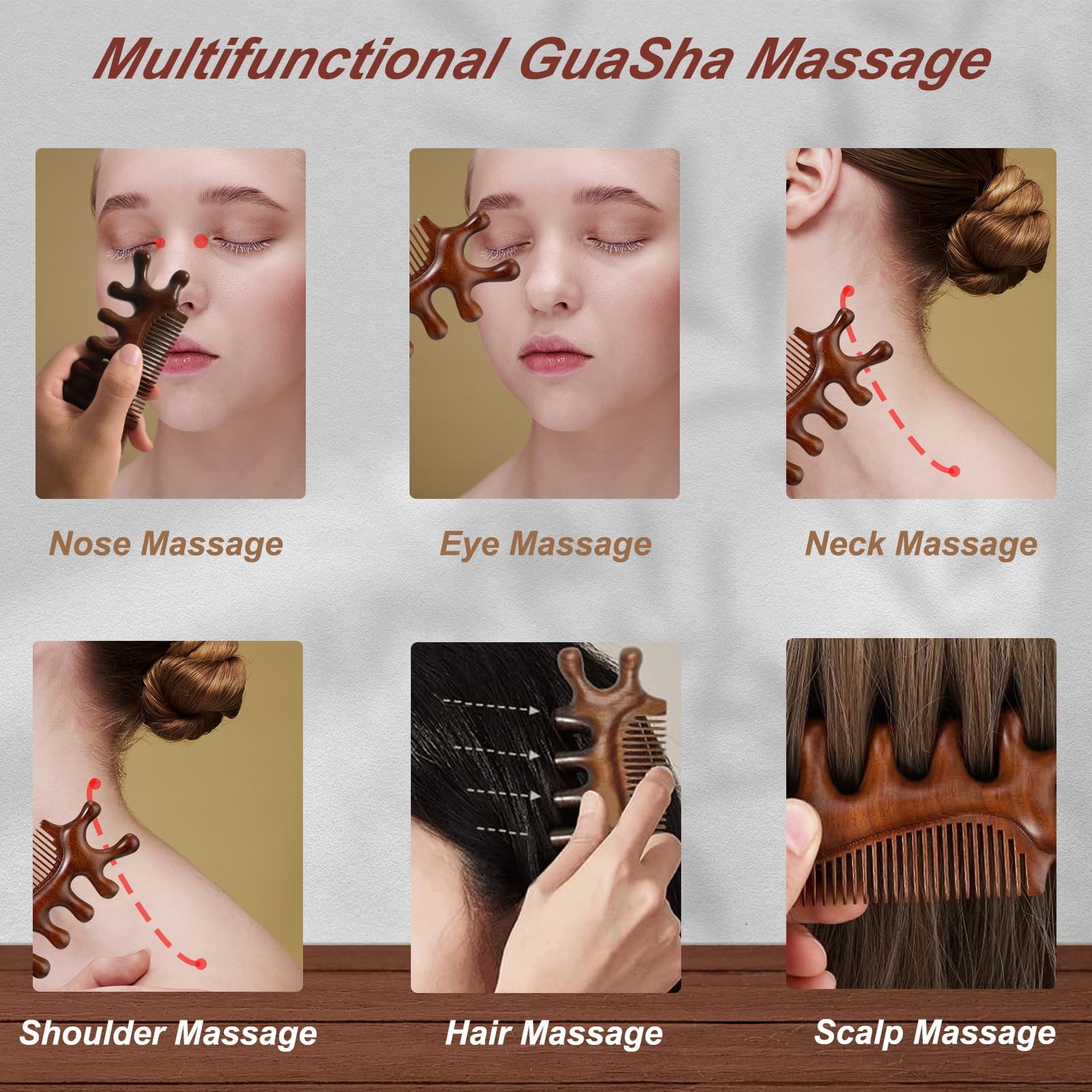 3 in 1 Gua Sha Massager,Wooden Scalp Massage Comb, Acupressure Tool, Meridian…