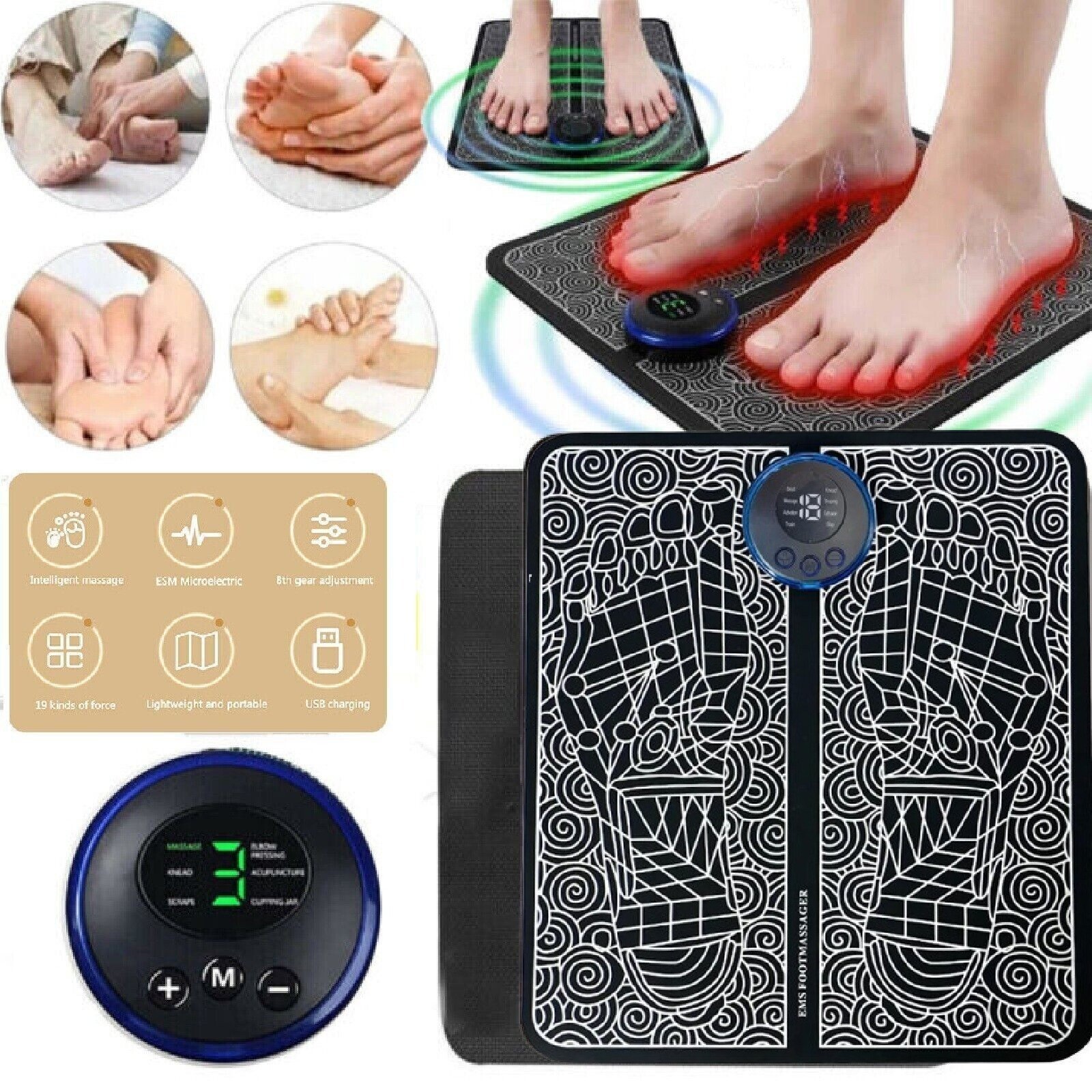 EMS Electric Foot Massager Mat Blood Circulation Muscle Stimulator Pad 8 Modes