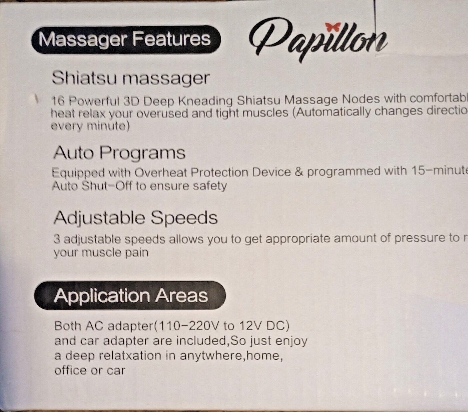 Papillon Shiatsu neck & shoulder messager with heat JH-018