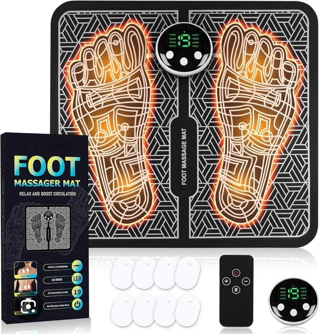 Newiday Foot Massager Mat Black Type-C Charging LED Modes 19 Intensity 20min