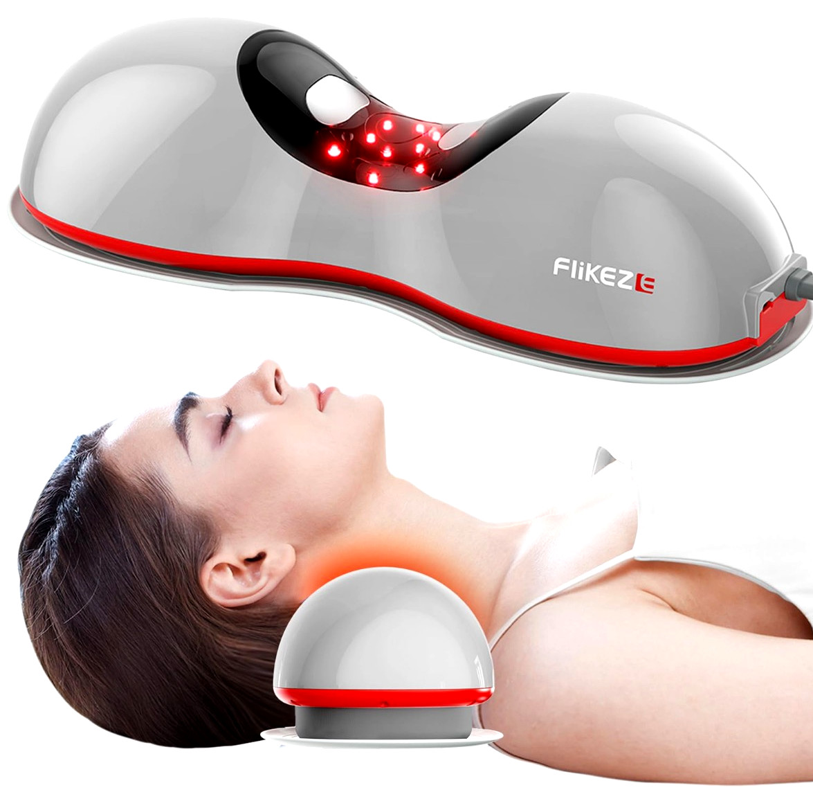 Heated Neck Stretcher with Red Light Therapy, Wireless Cervical Traction Device