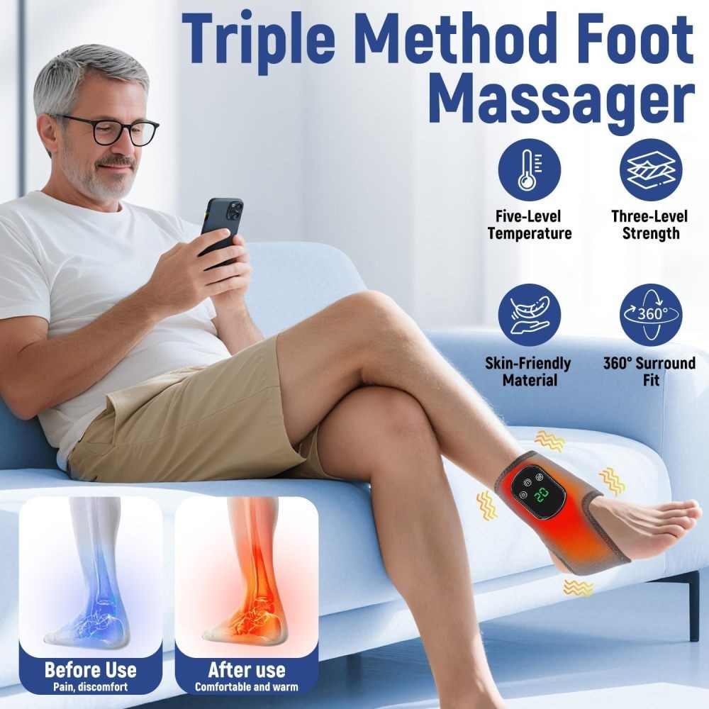 1/2x Electric Foot Ankle Massager Pain Relief 5 Heat Levels, 3 Vibration Modes