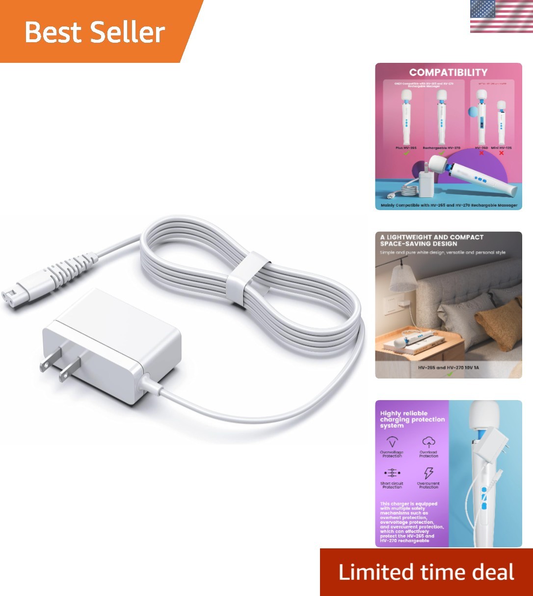 Charger Adapter Compatible with Magic Wand Hitachi Rechargeable WHITE