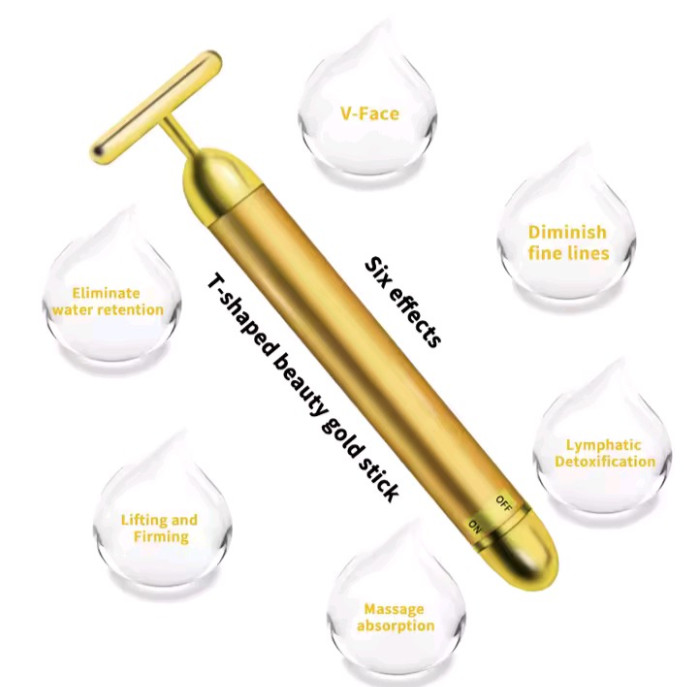 Gold Face Massager Skin Care T-Shape Facial Lifting Beauty Bar Waterproof