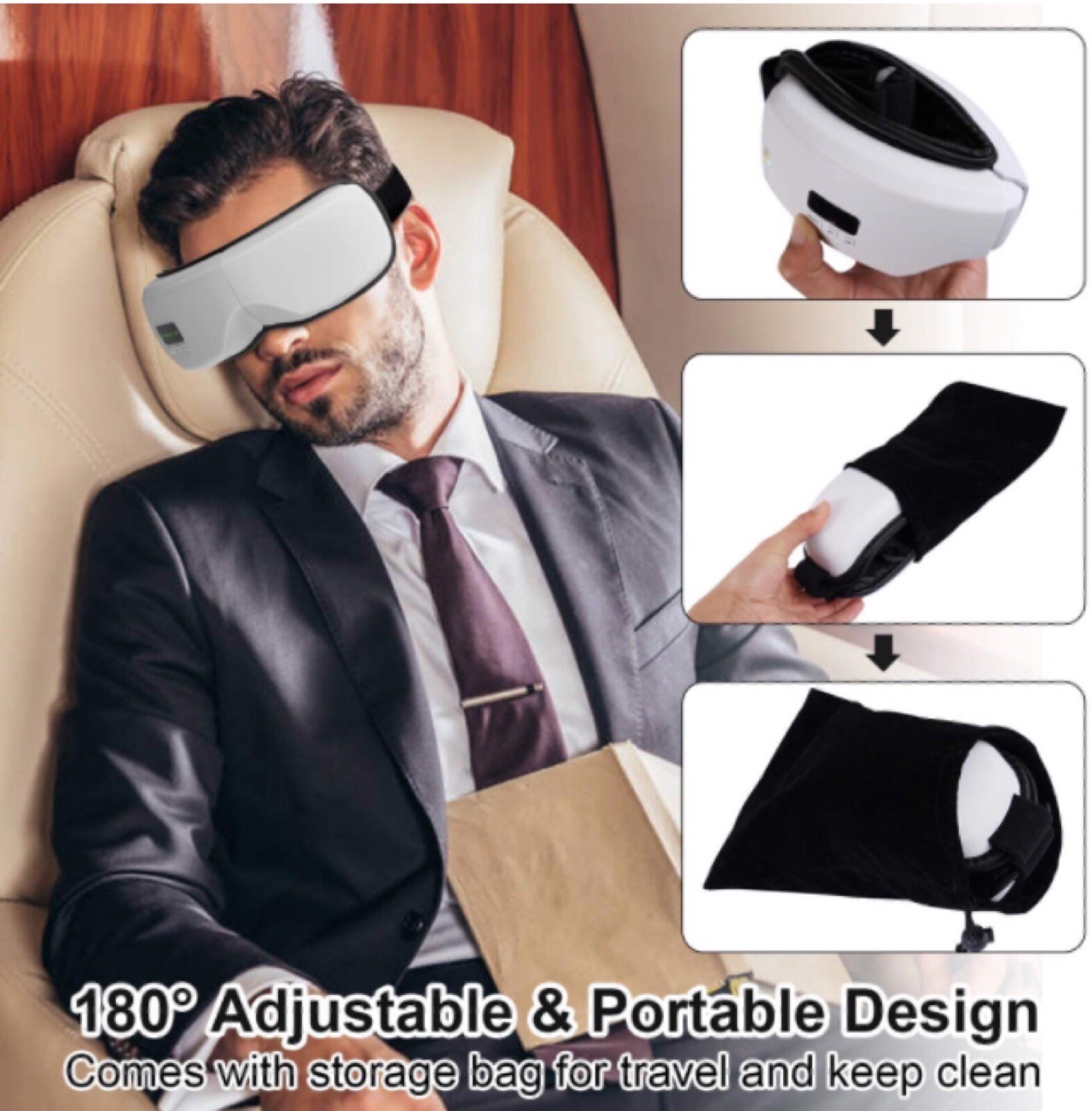 Electric Eye Massager Bluetooth , Masajeador de ojos con calor en blanco