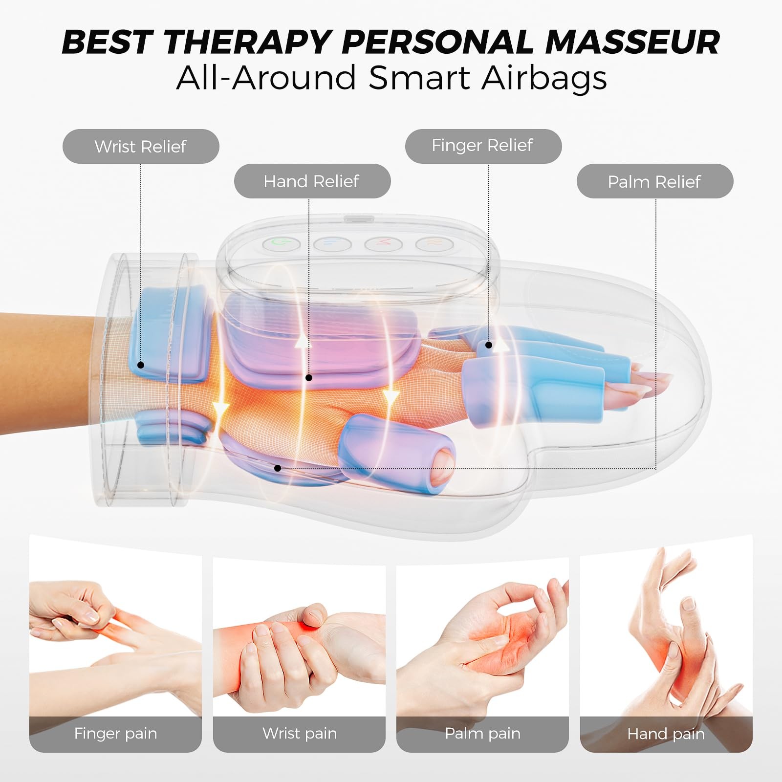 Hand Massager with Heat Compression Relief, 3 Massage 4 Temperatures 5 Compre…