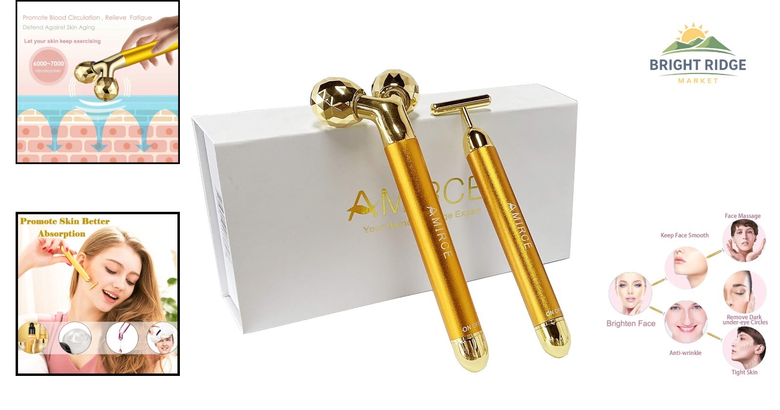 Electric Facial Roller Massager Kit with 3D and T Shape Design for Skin Care
