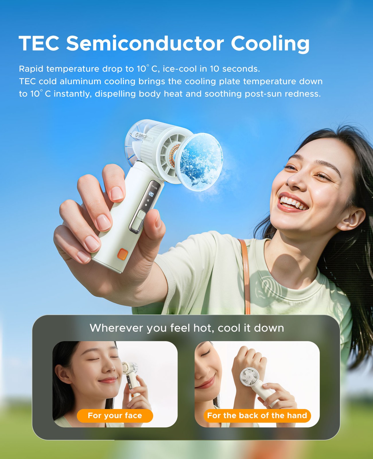ORICO Portable Handheld Cooling Fan, 3000mAh RechargeableMini Fan