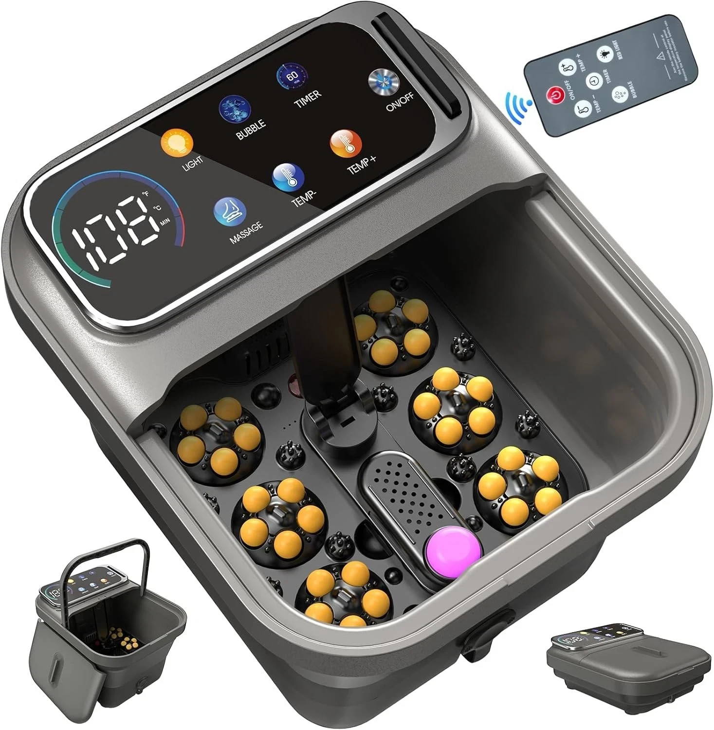 Collapsible Foot Spa Bath with Heat and Massage, Motorized Shiatsu Foot Massager