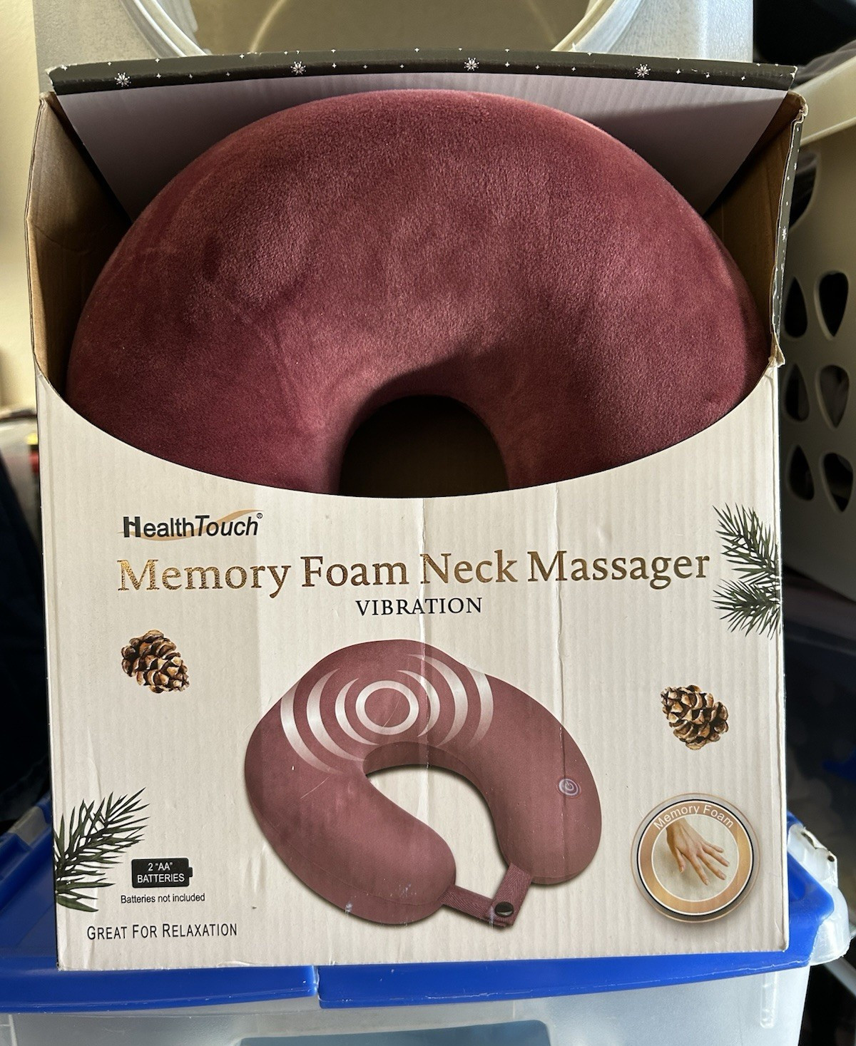 HealthTouch Memory Foam Vibrating Neck Massager, Red, H-4657-1 RD