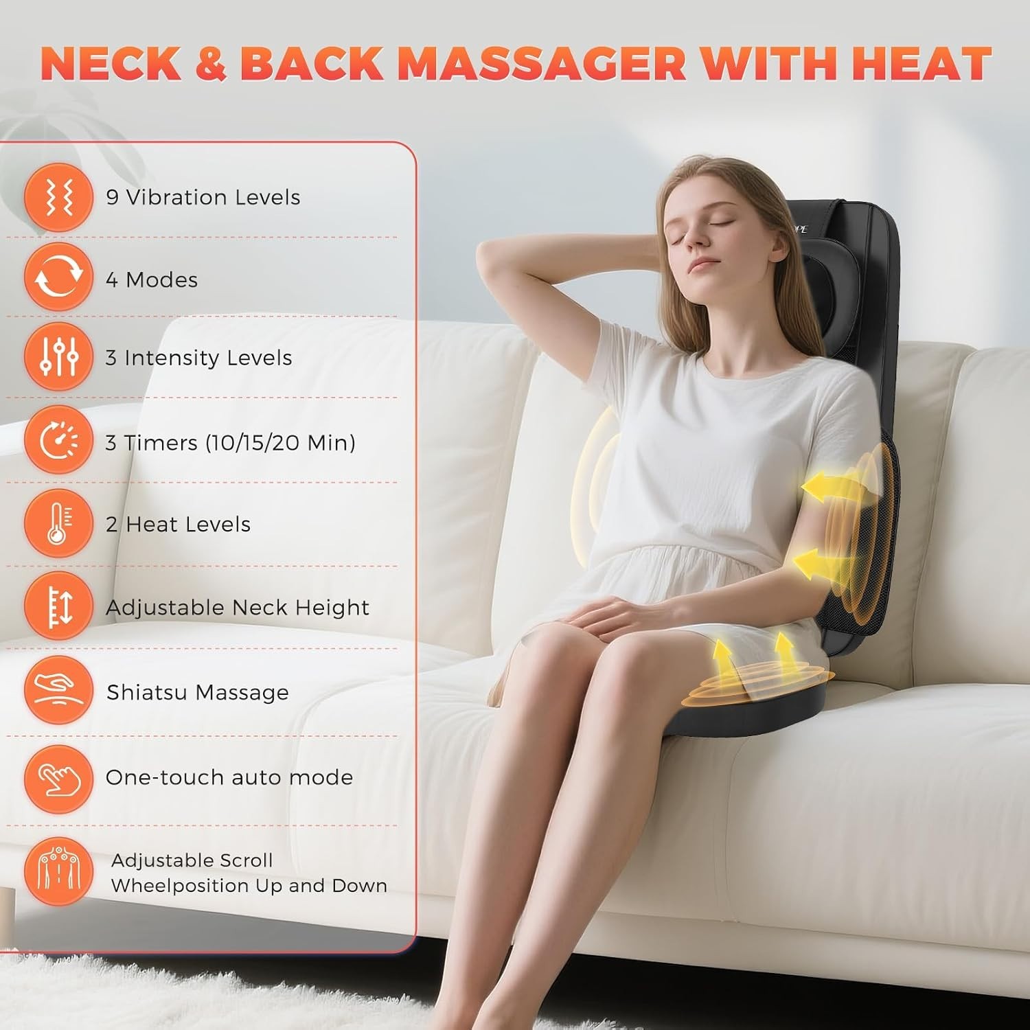 Portable Shiatsu Neck & Back Massager with Adjustable Intensity – Home & Car Use