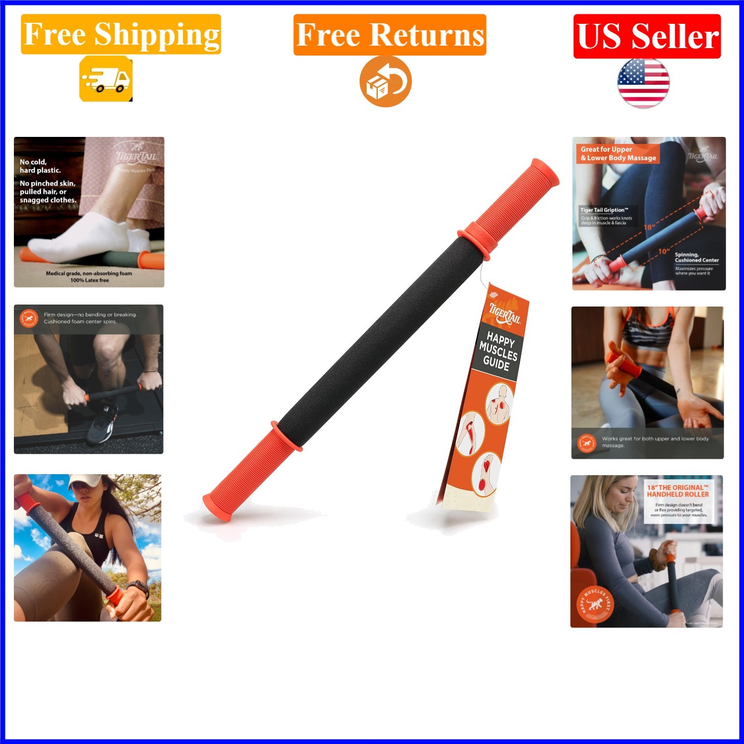 18in Portable Handheld Deep Tissue Foam Roller for Muscle Recovery