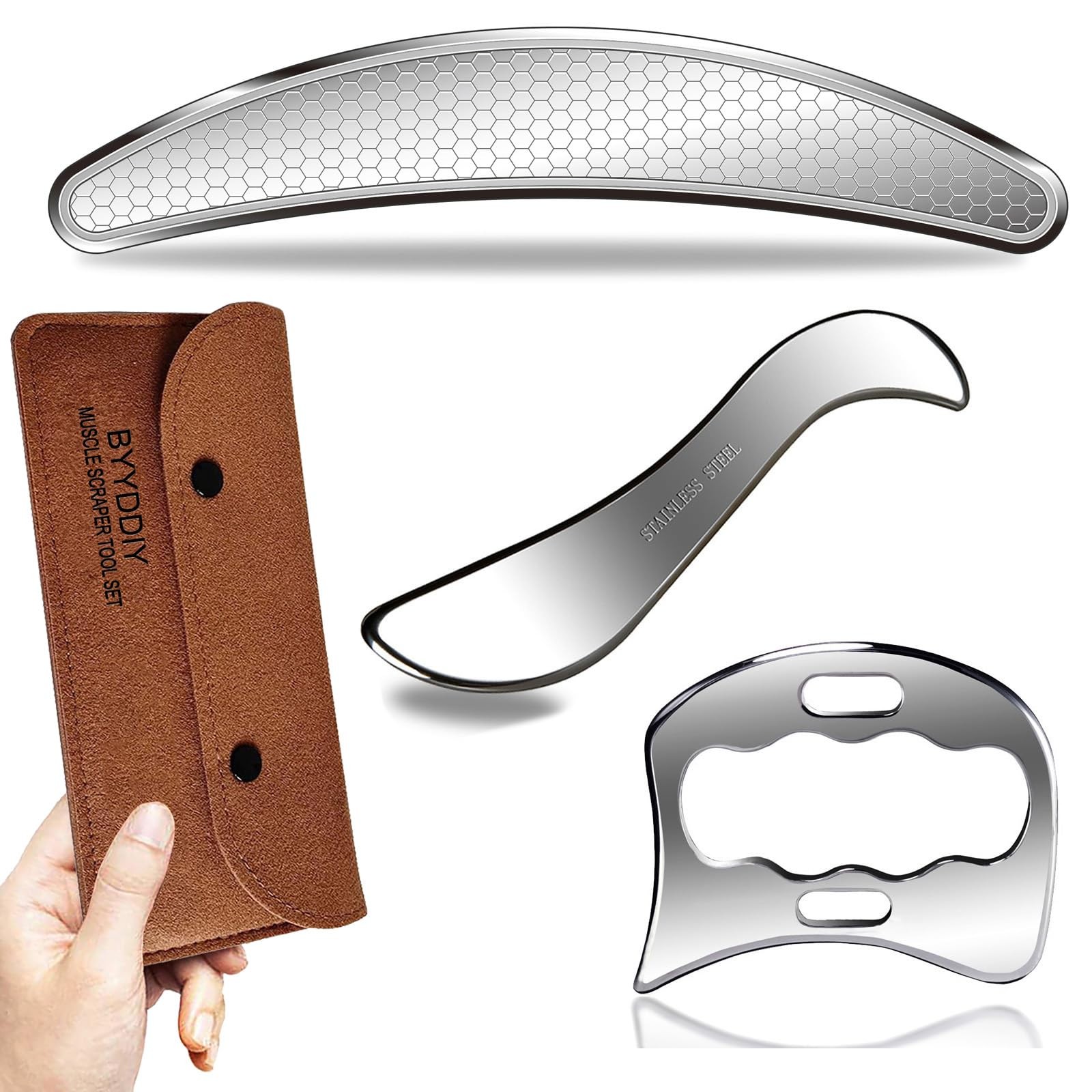 Byyddiy 3 In 1 Stainless Steel Muscle Scraper Tools Setscraping Massage Tools